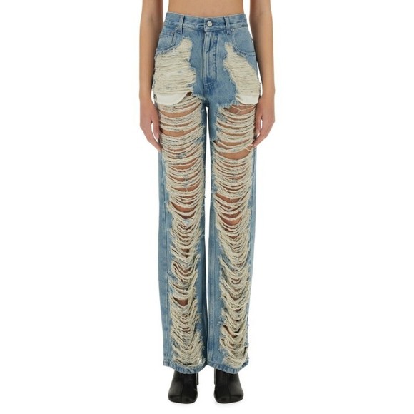 Mm6 By Maison Margiela Destroyed Straight Jeans - NWT - Picture 1 of 4
